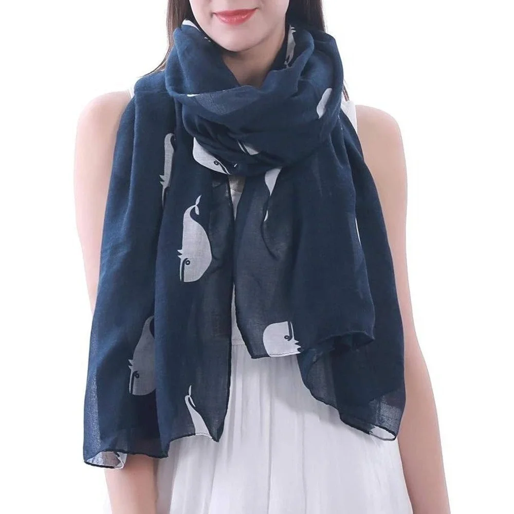 Navy Blue Whale Print Lightweight Scarf Shawl Wrap Women